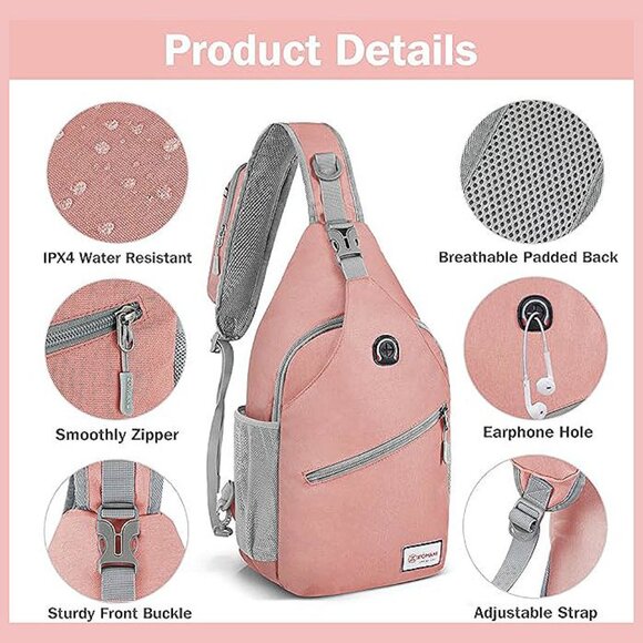 Sling Bag for Women Men:Small Crossbody Sling Backpack - Mini Pink(new) - Picture 4 of 8